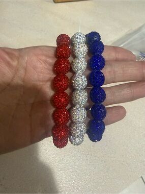 Tri-Color Sparkle Bead Stretch Bracelet Set - Red, White, Blue